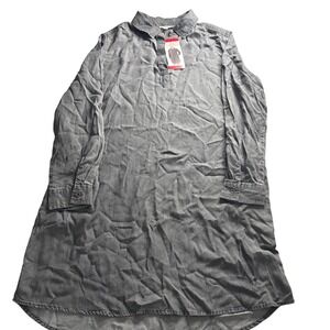 Como Vintage Gray Lyocell Long Sleeve Mini Shirt Dress Womens Med NWT Travel
